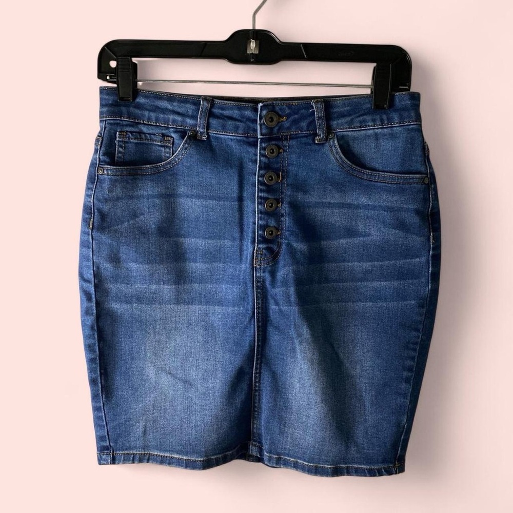 Blue Medium Denim Button-Up Skirt